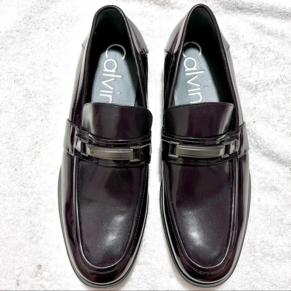 NEW Calvin Klein Dale Chocolate Patent Moc Toe Dress Shoes mens size 11